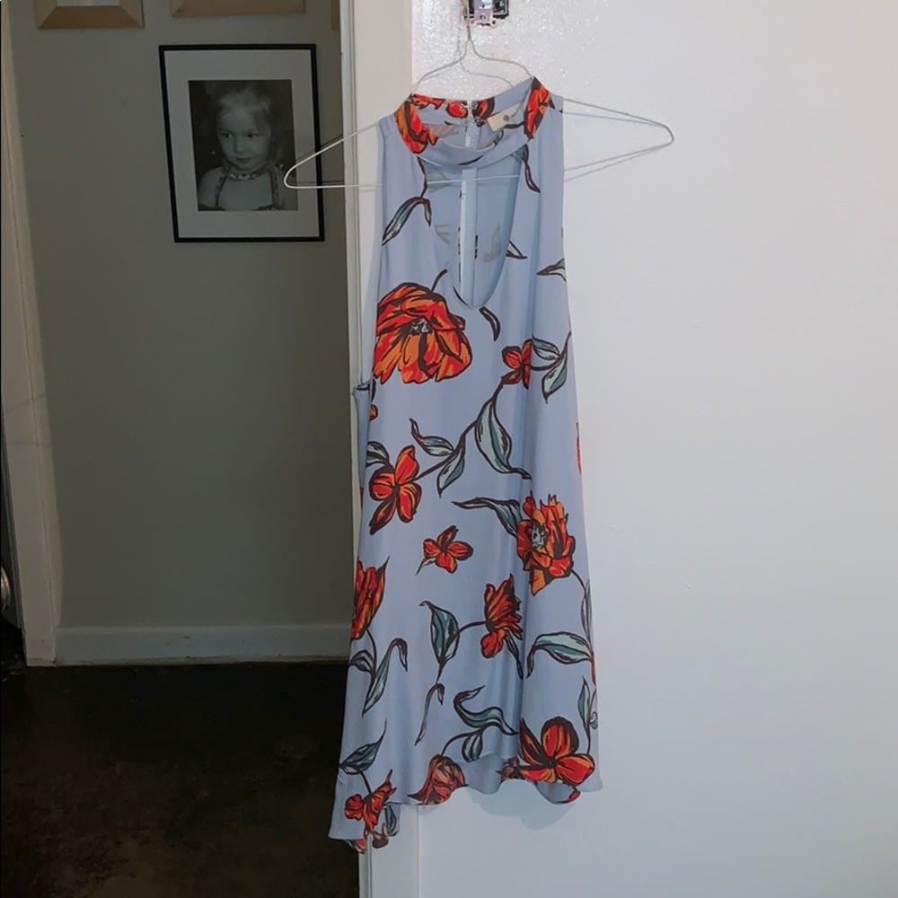 Blue/floral dress with cut out.